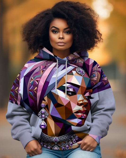 Black Women Cubism Art Long-sleeved Hoodie