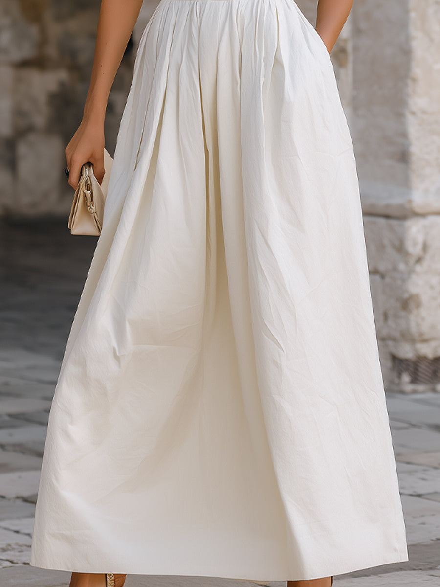 Mandarin Collar Pleated Maxi Dress
