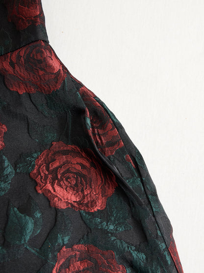 Elegant Jacquard Rose Print Midi Dress