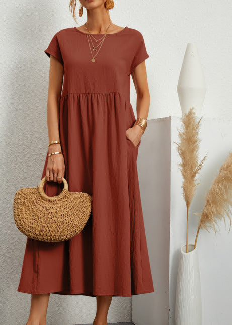 Cotton Linen round-Neck Swing Dress