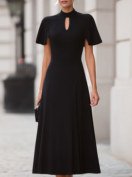 Elegant Black Capelet Midi Dress