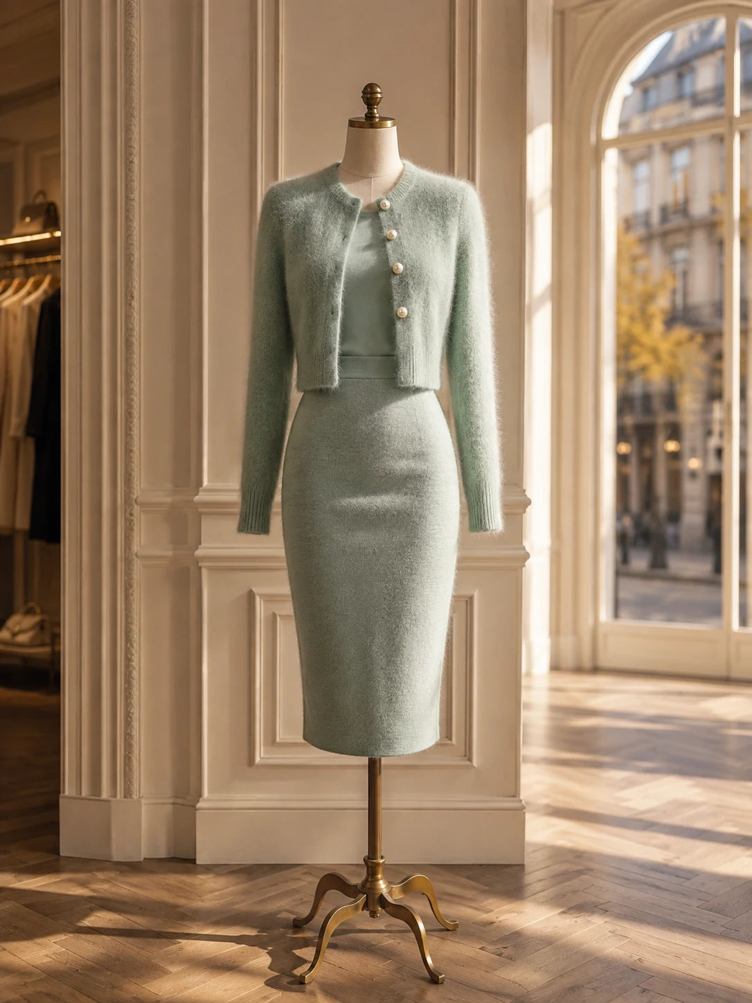 Desk-to-Dinner Grace: Refined Cropped Cardigan & Sleek Midi Dress Set
