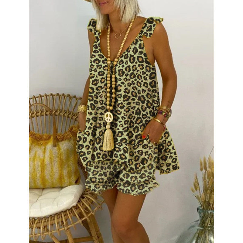 Plus Size Leopard Print Loose Women's Casual Suit