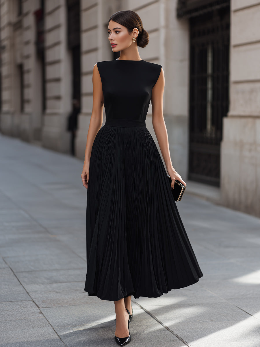 Sleeveless Pleated Midi Dress
