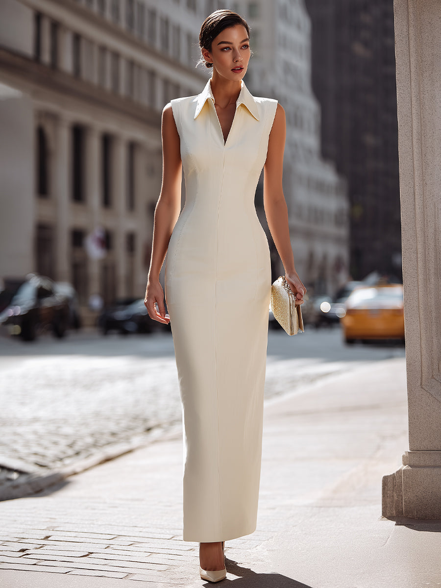 Sleeveless Collared Column Maxi Dress