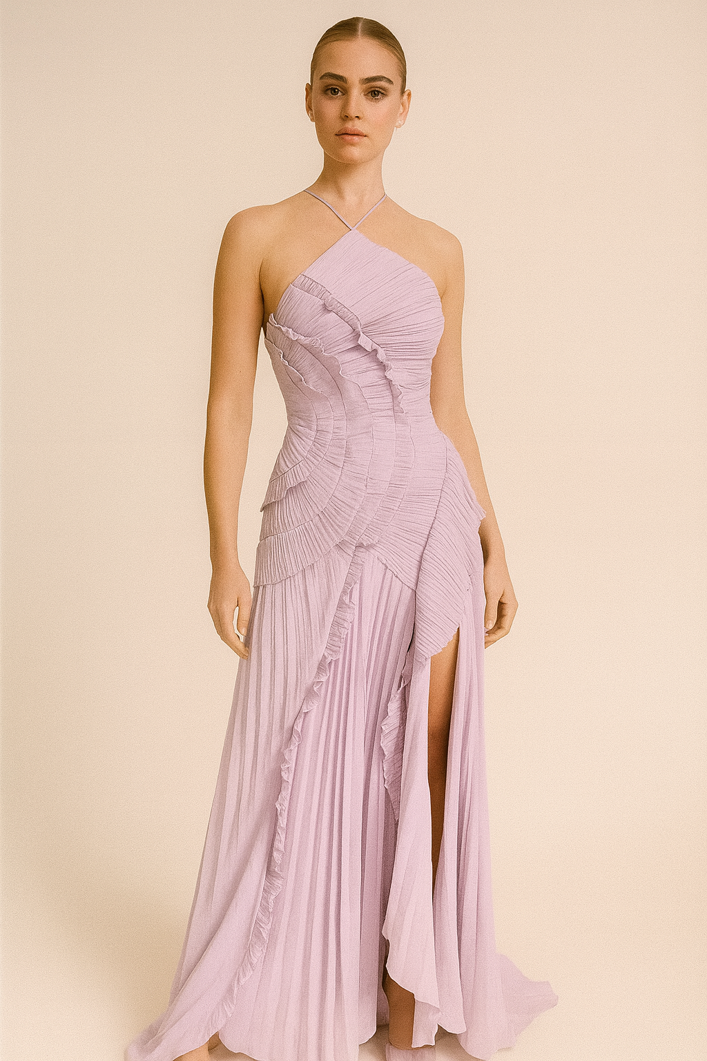 Ruffled Halter Spaghetti Straps Multi-Layer Dress