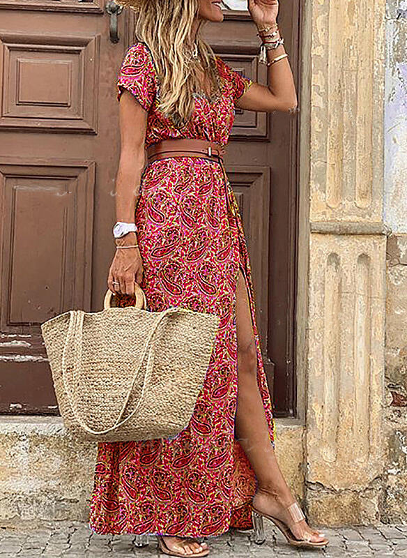 Fashion Bohemian Style V-neck Floral Boho Dress