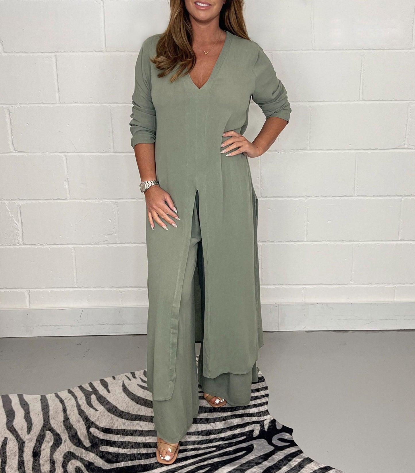 Plus Size New Split Long Top and Trousers Two-Piece Suit