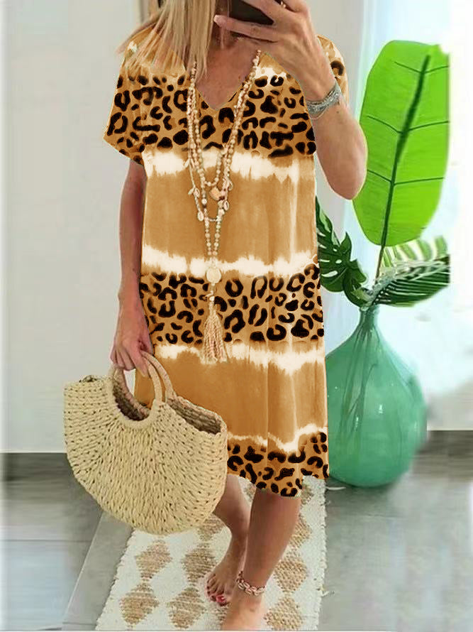 Plus Size Sexy Leopard Print Casual Midi Boho Dress