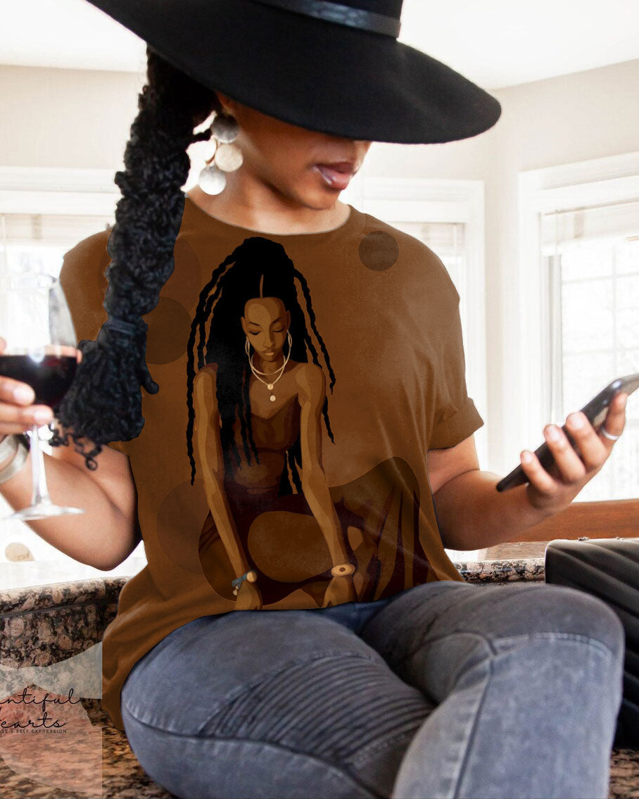 Cartoon Girl with Long Braids Short Sleeve Tshirt