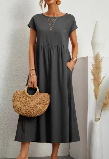 Cotton Linen round-Neck Swing Dress