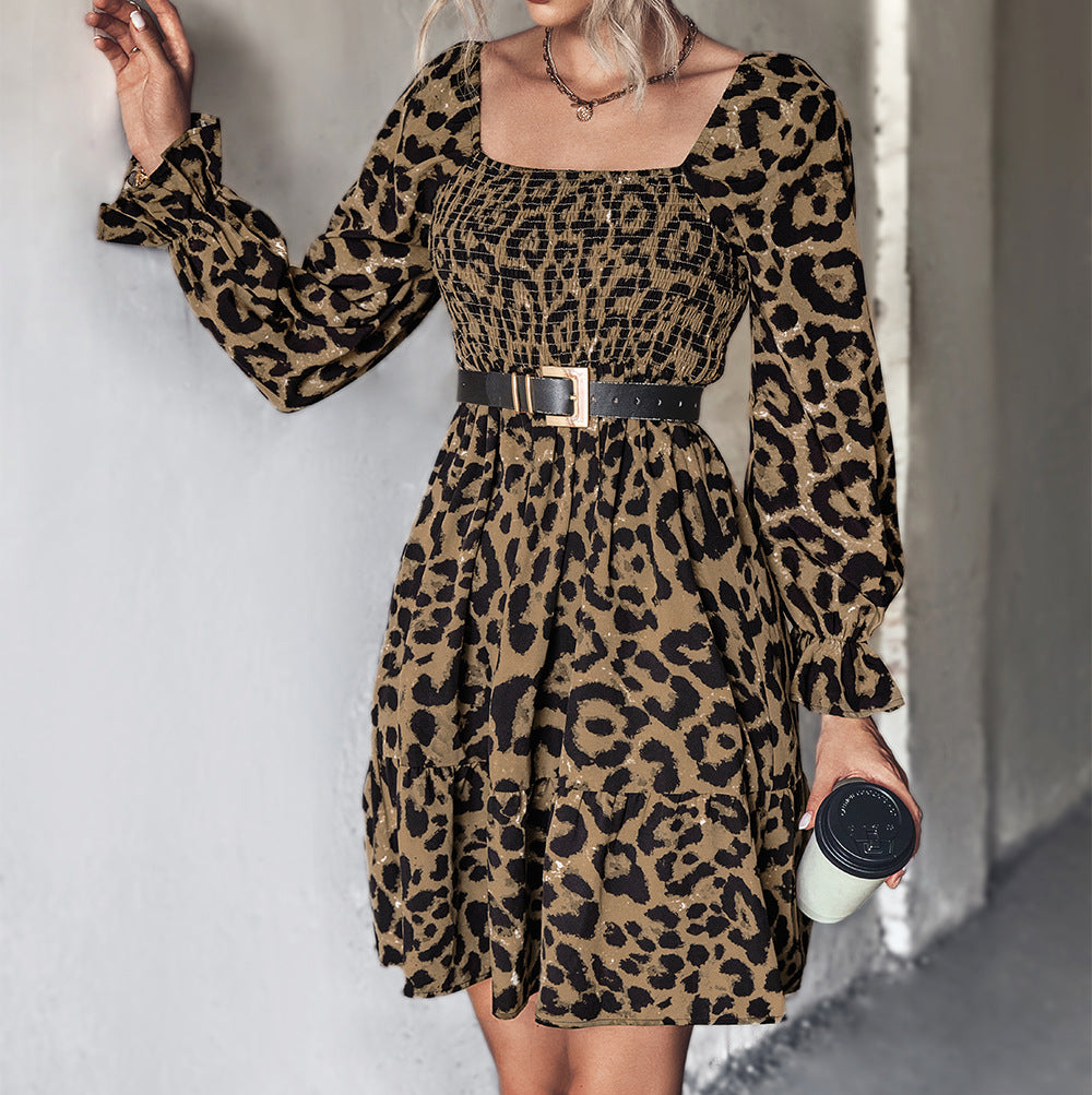 Leopard Print Long Sleeve Dress