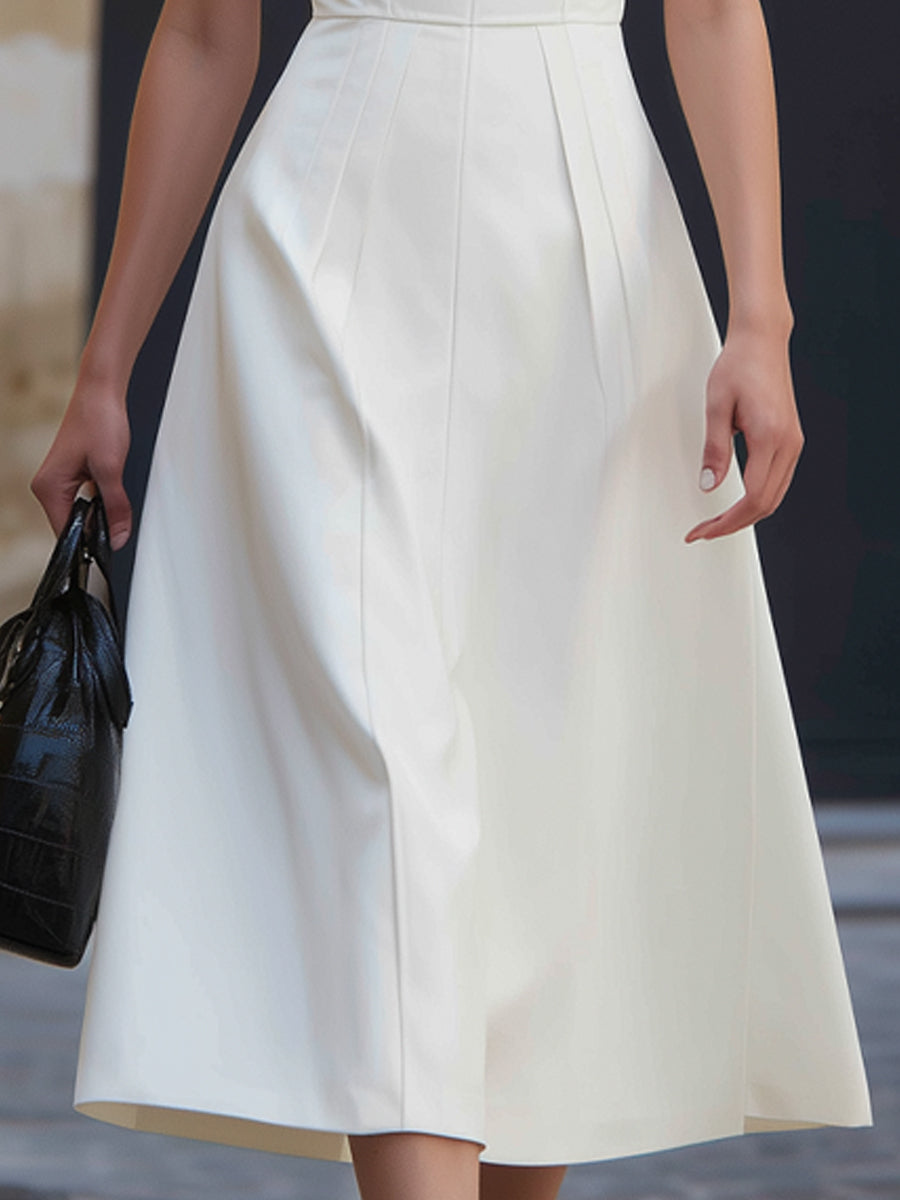 White Halter Neck Tailored Midi Dress