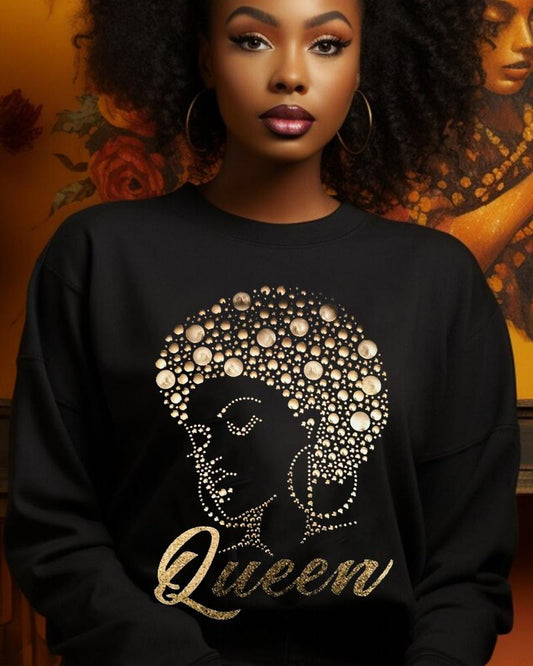 Personalized Afro Girl Hot Diamond Print Casual Women's Round Neck Sweatshirt