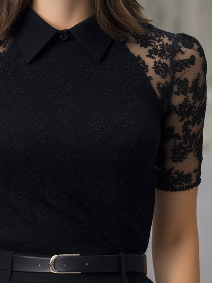 Sophisticated Desk-to-Dinner Lace Blouse with Tailored Collar