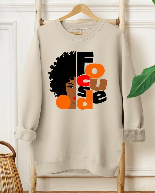 Focused Black Girl Melanin Long Sleeve Sweatshirt