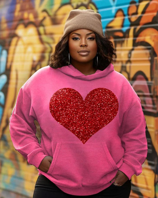 Womens Red Heart Long Sleeves Hoodie