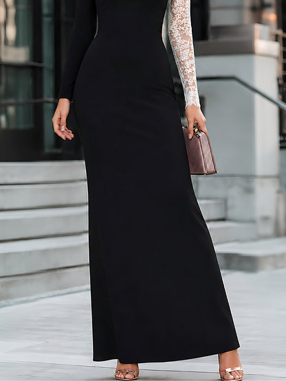 Asymmetric Lace-Spliced Maxi Dress