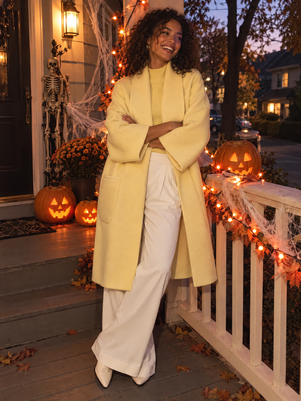 Pale Yellow Shawl Collar Oversized Wool Midi Coat