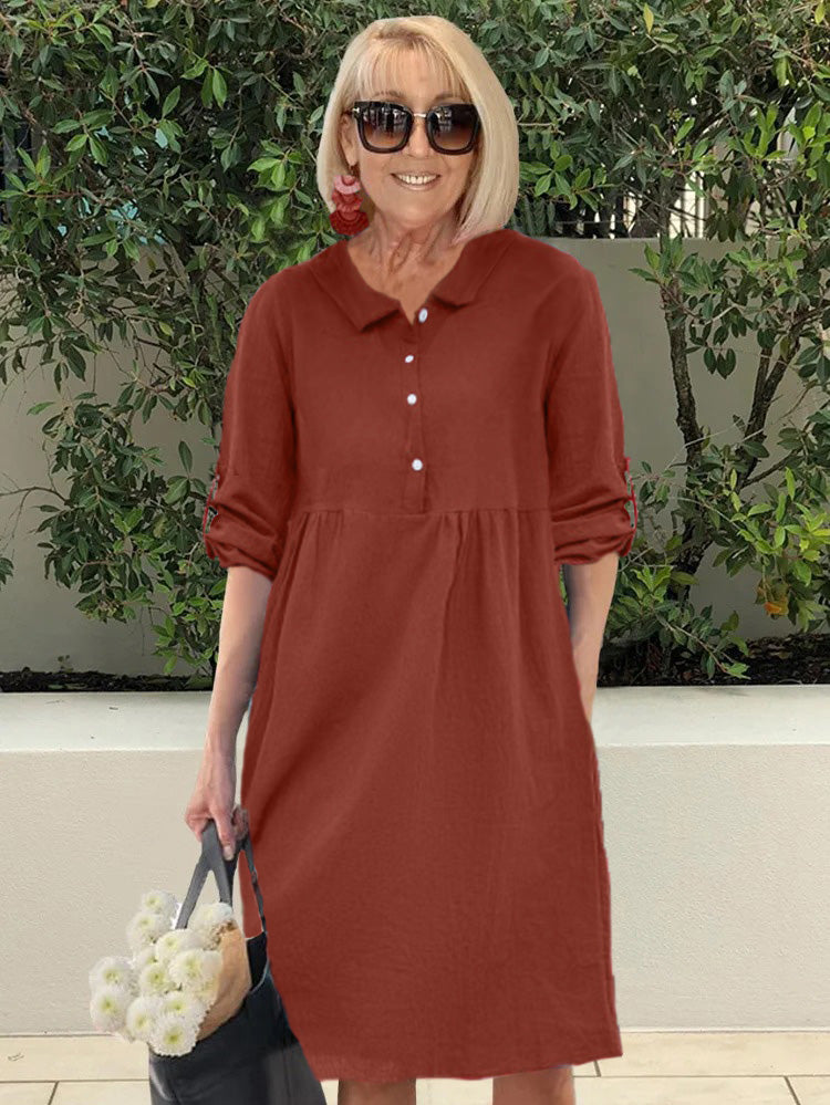 Cotton Pocket Beach 3/4 Sleeve Tunic Dress