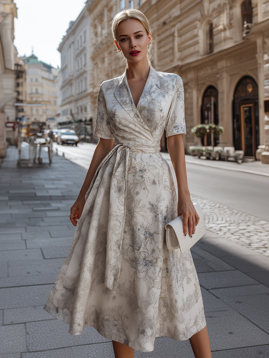 Floral Wrap Midi Dress With Tie Waist