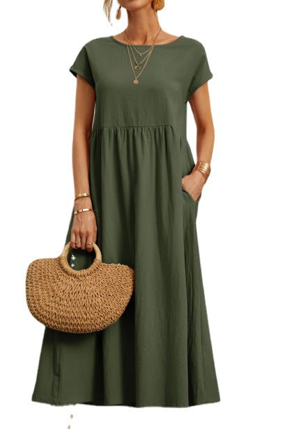 Cotton Linen round-Neck Swing Dress