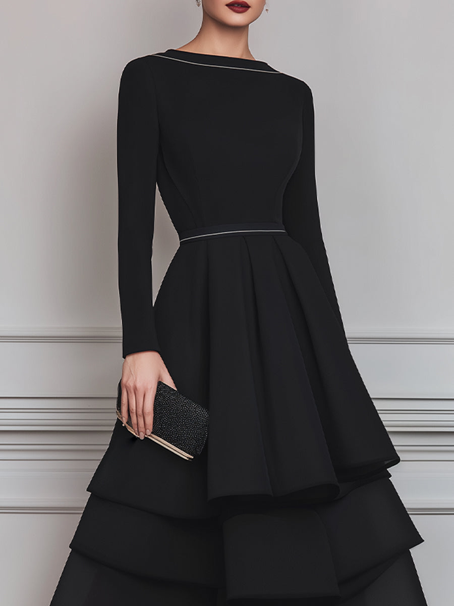 Piped Neck Tiered Midi Dress