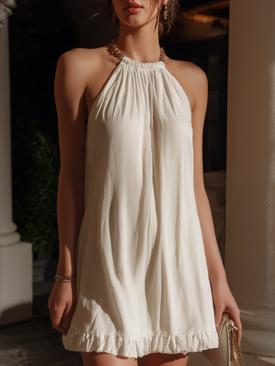 Halter Neck Ruffled Hem Mini Dress