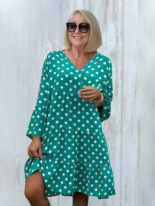 Plus Size Polka Dot Printed Mid-Length Dress