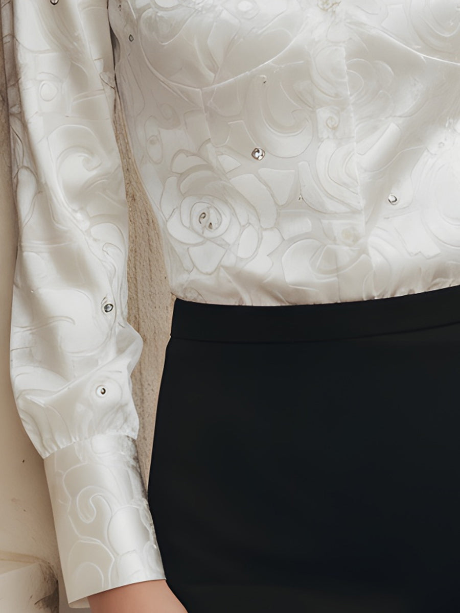 KSXTXX Embellished Satin Floral Button-Down Shirt