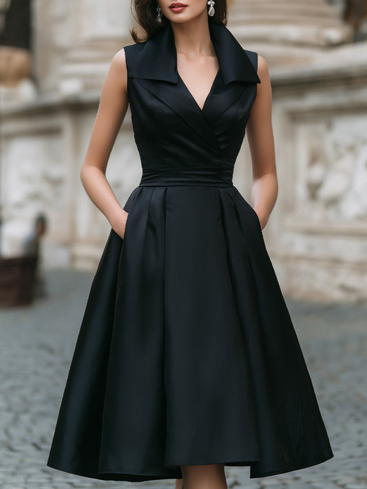 Elegant Sleeveless Wrap-Collar Midi Dress