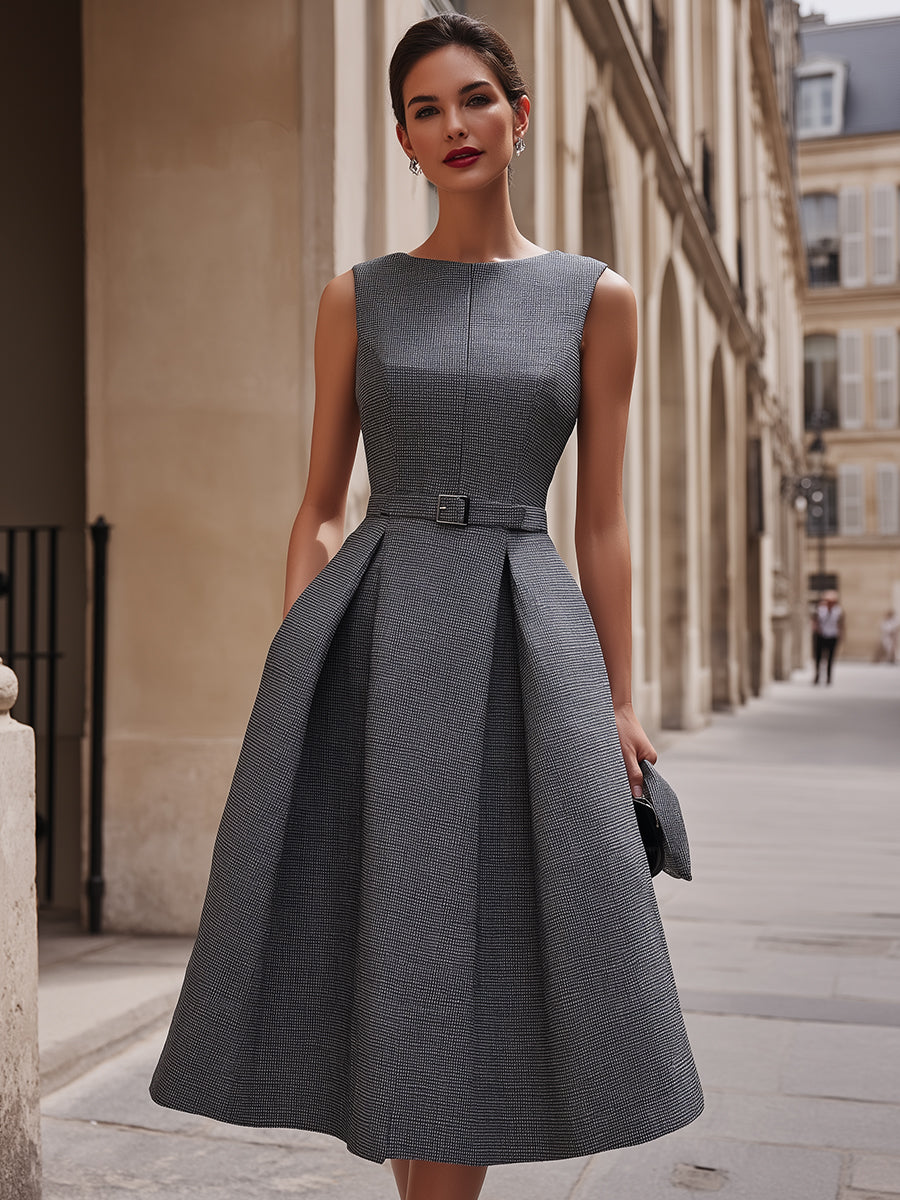 Sleeveless Belted A-Line Midi Dress