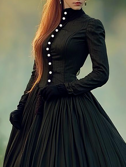 Maxi Dress, Victorian Era, Stand Collar, Princess Dress, Black