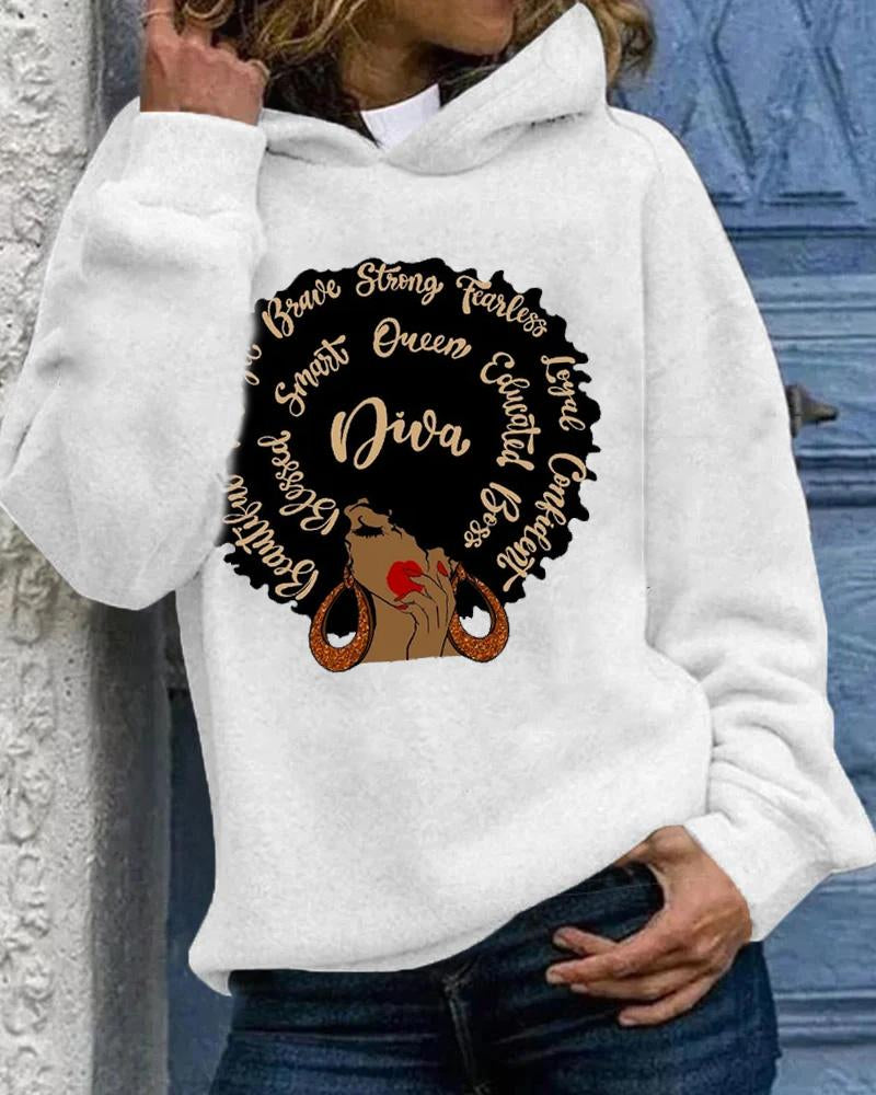 Letter Afro Black Girl Print Women's Hoodie