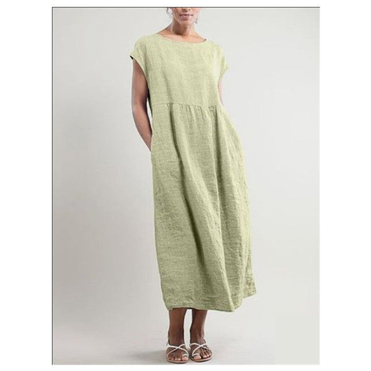 Cotton Linen round-Neck Swing Dress