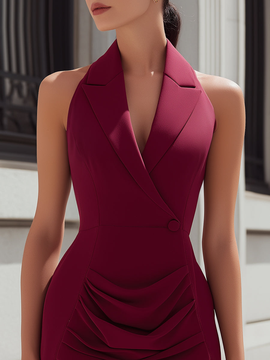 Halter Blazer-Style Ruched Mini Dress