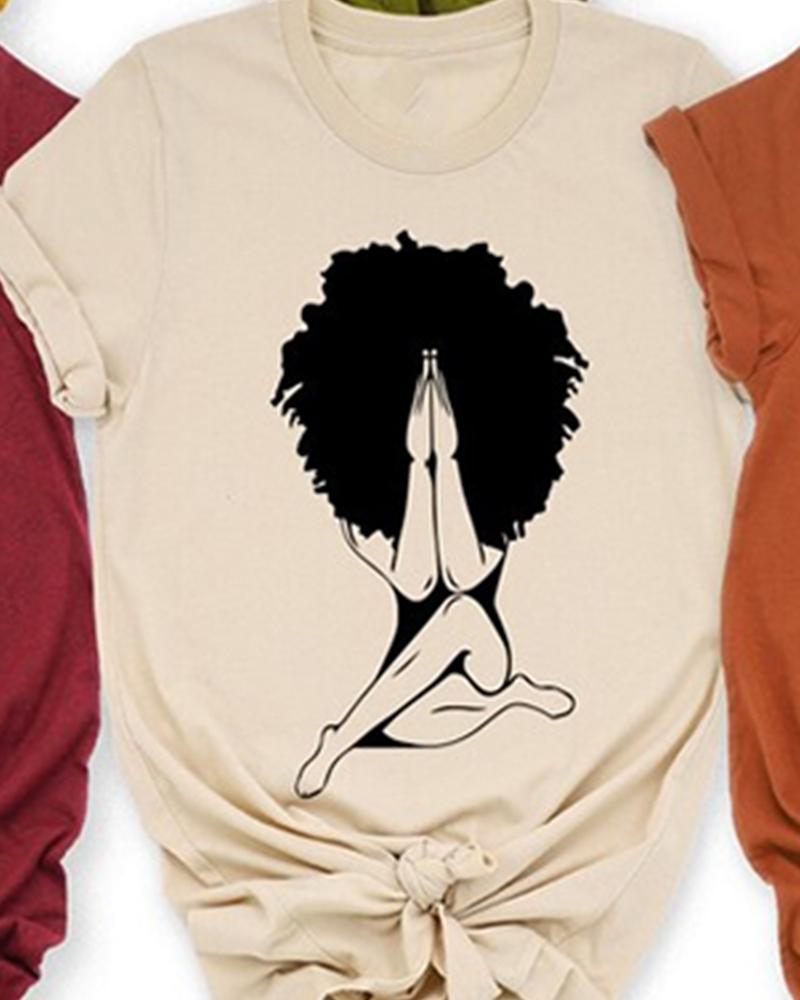 African Women's Yoga Printed Short Sleeve T-shirt