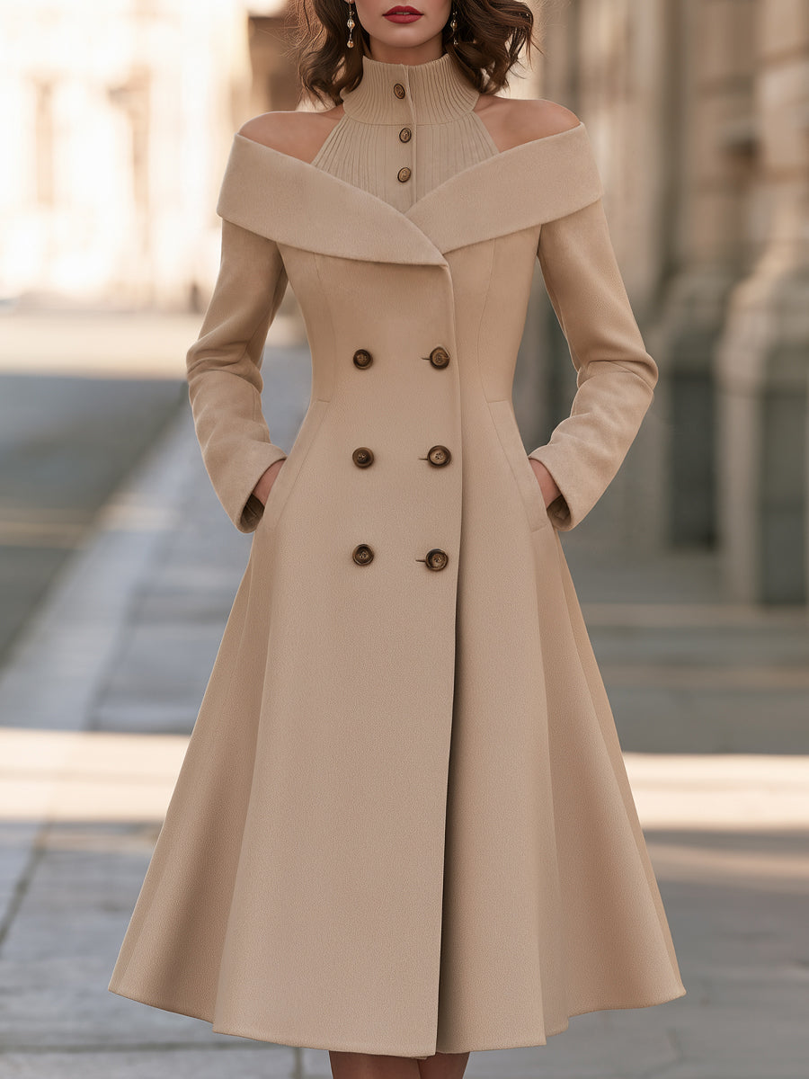 Detachable Faux Fur Trim Layered Coat Dress