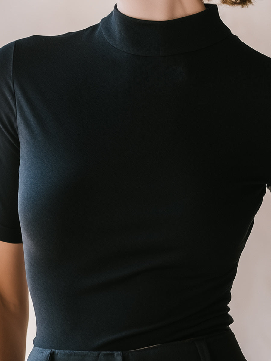Mock Neck Slim-Fit Short-Sleeve Essential Top