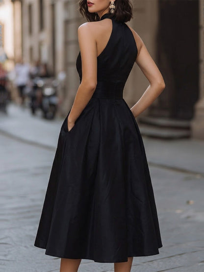 Timeless Elegance Halter Neck A-Line Midi Dress