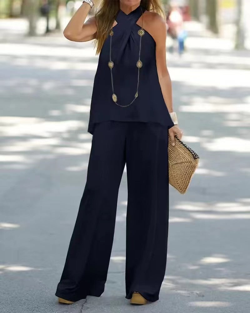 Sleeveless Suit Wide-Leg Pants Two-Piece Suit