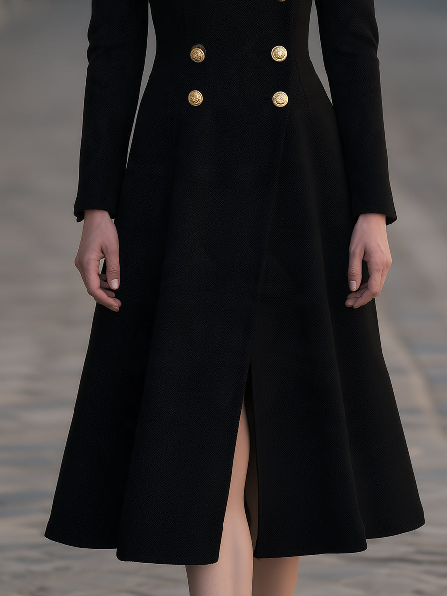 Military-style double-breasted midi dress/coat