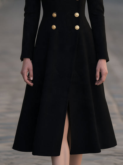 Military-style double-breasted midi dress/coat