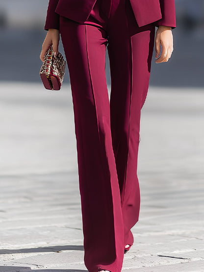 Burgundy Tailored Suit Set With Flared Trousers