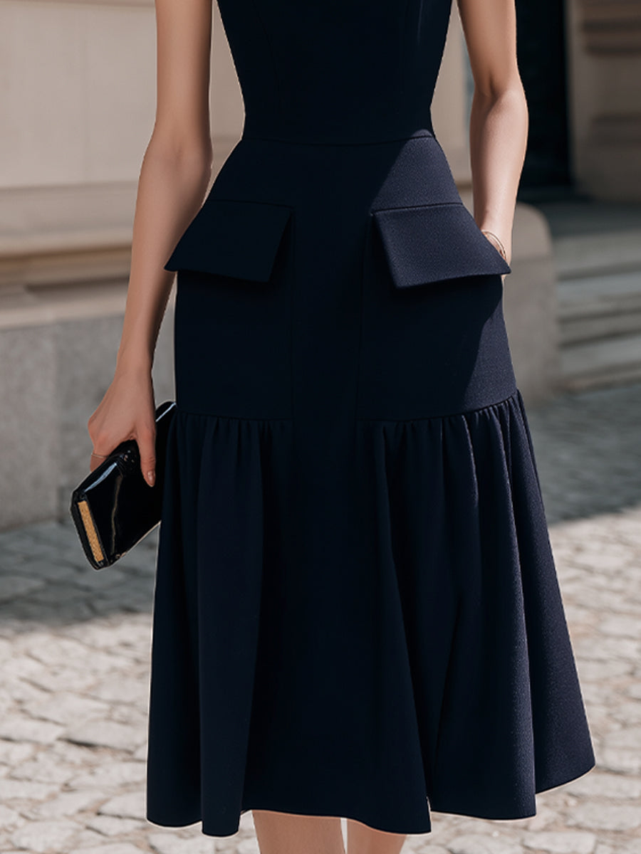 Structured Sleeveless Midi Dress With Flared Hem