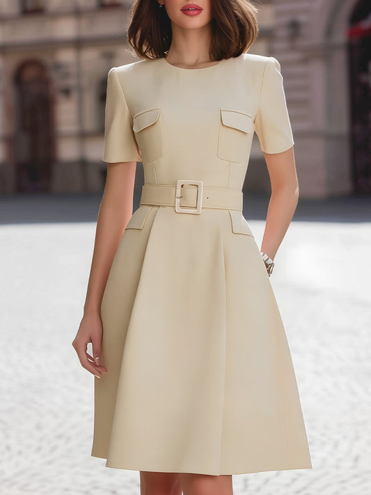 Belted Utility-Inspired A-Line Dress