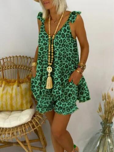 Plus Size Leopard Print Loose Women's Casual Suit