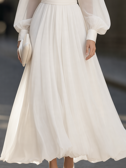 Halter-Neck Balloon-Sleeve Maxi Dress With Ruched Waist