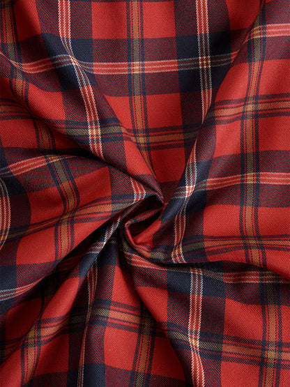 KSXTXX Statement Red Plaid Trench Dress With Gold Buckle Belt