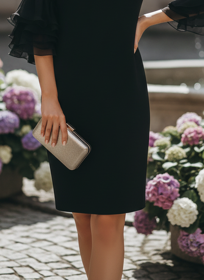 Black Dress With Ruffled Sheer Sleeves
